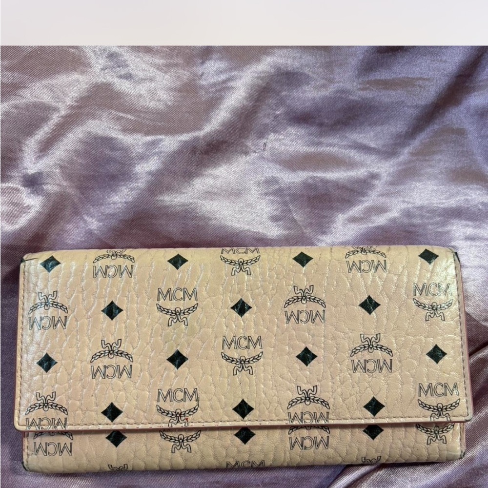 MCM Pink Leather Wallet with Black Accents